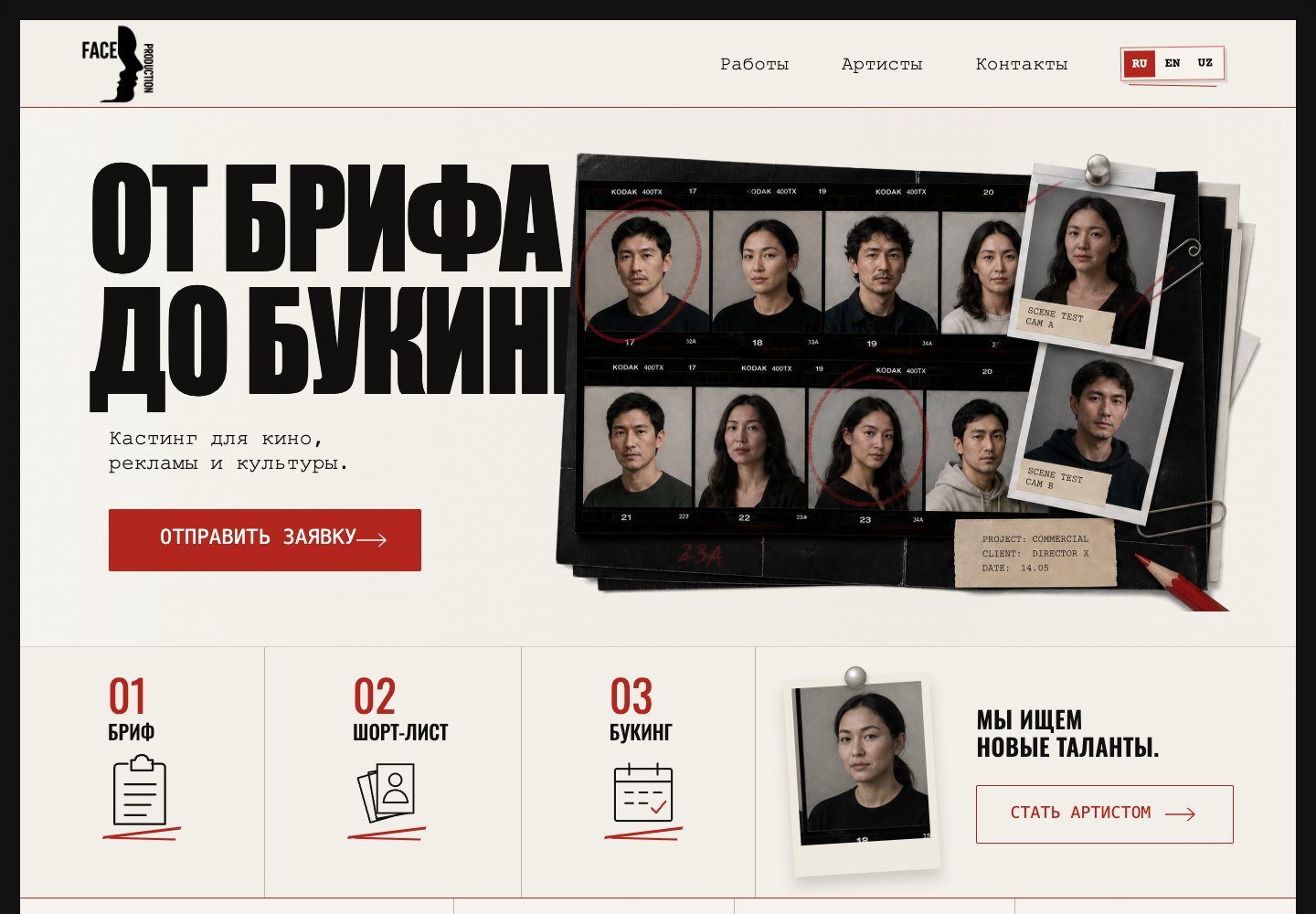 Face Production casting and talent website