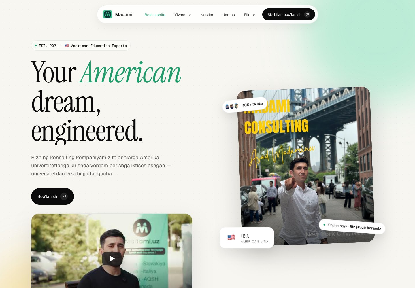 Madami Consulting website for study-abroad and visa services